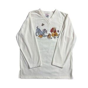 VTG Disney Store Lady and the Tramp Embroidered Graphic Fleece Sweatshirt Sz S